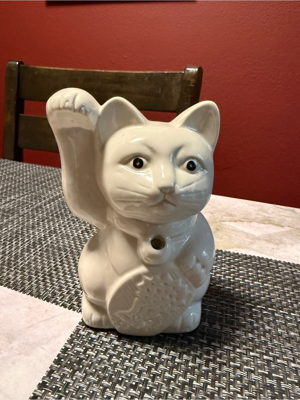 White Ceramic Lucky Cat incense Holder